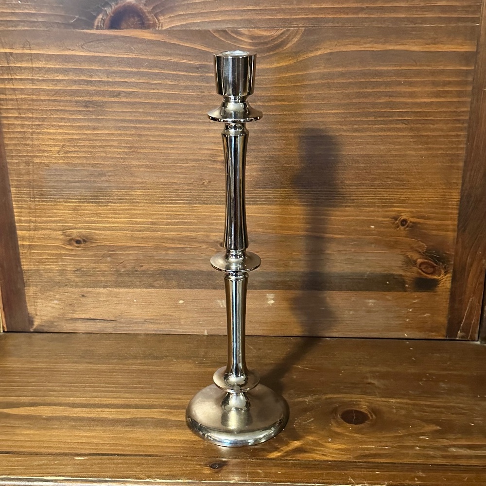 Modern Elegant 14" Tall Polished Aluminum Candlestick Candle Holder (Flaw)